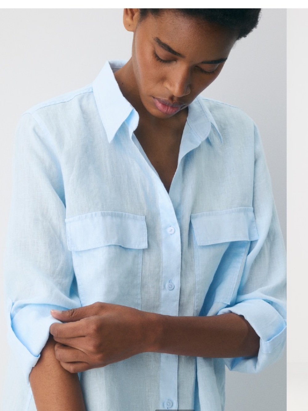 Light Blue Linen utility shirt - Picture 2 of 5